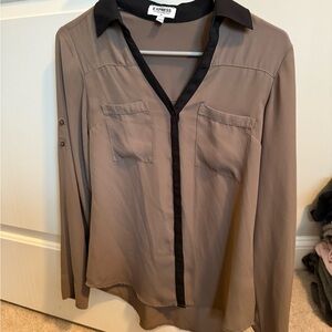 Express Taupe Blouse with Black Trim